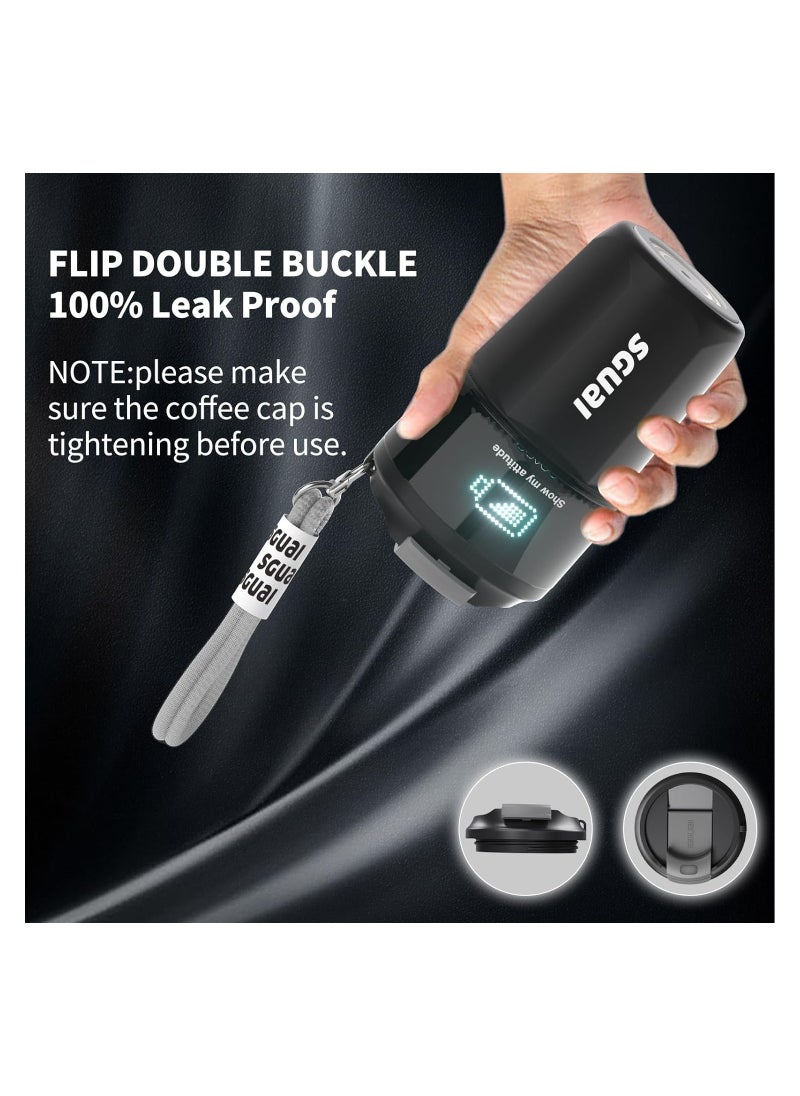 SGUAI - SGUAI Unique Smart Water Bottle Smart Coffee Cup with LED Temperature Pixel Display by APP Control Smart Insulated Novelty Mug Water Flask for Unique Presents 12oz Black - Image 1