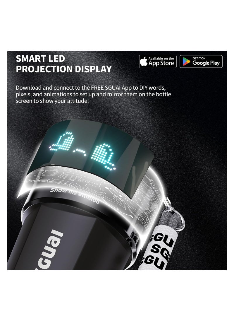 SGUAI - SGUAI Unique Smart Water Bottle Smart Coffee Cup with LED Temperature Pixel Display by APP Control Smart Insulated Novelty Mug Water Flask for Unique Presents 12oz Black - Image 1