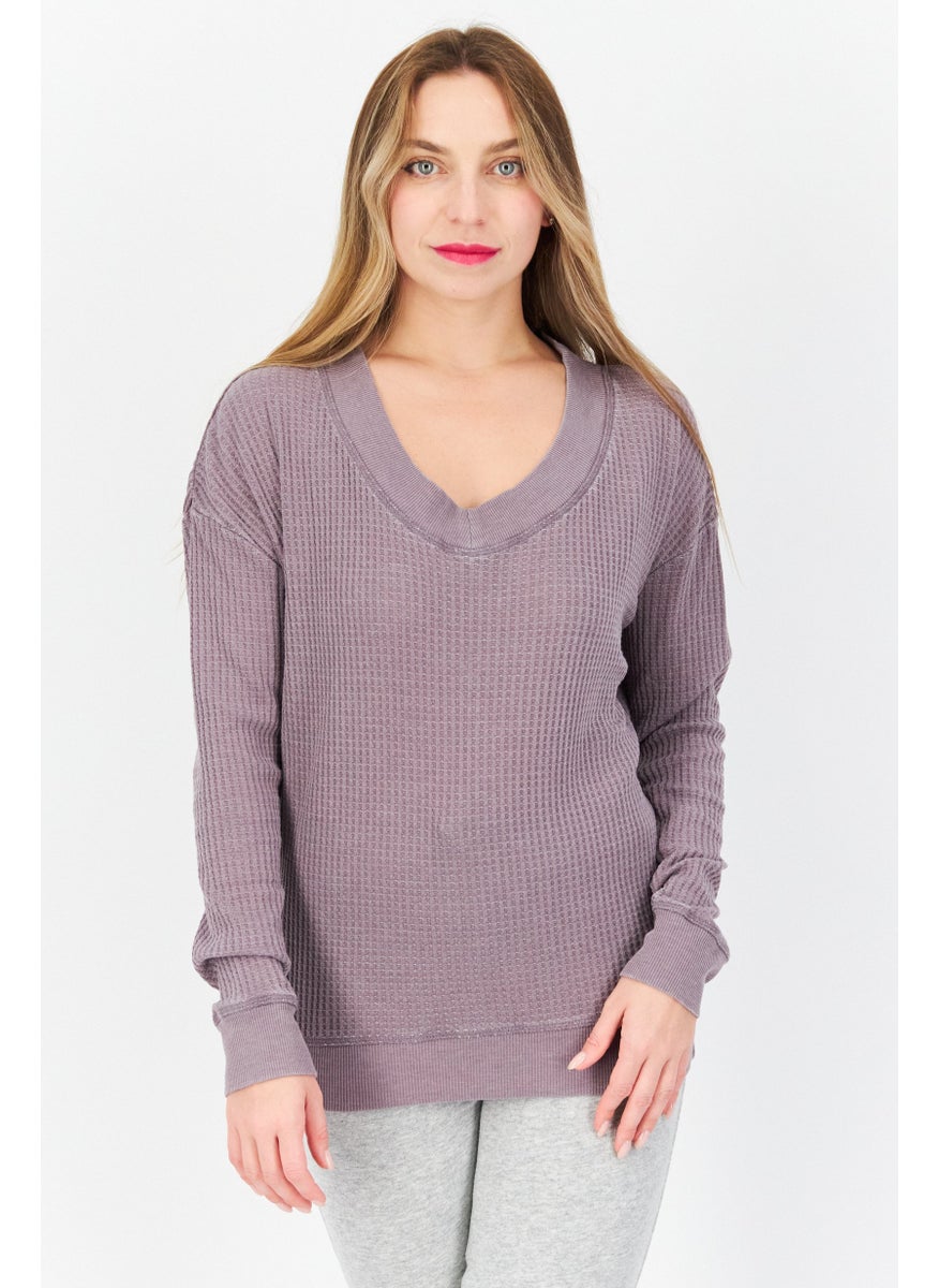Marc New York Women Crew Neck Knitted Long Sleeves Sweater, Mauve  - Image 1