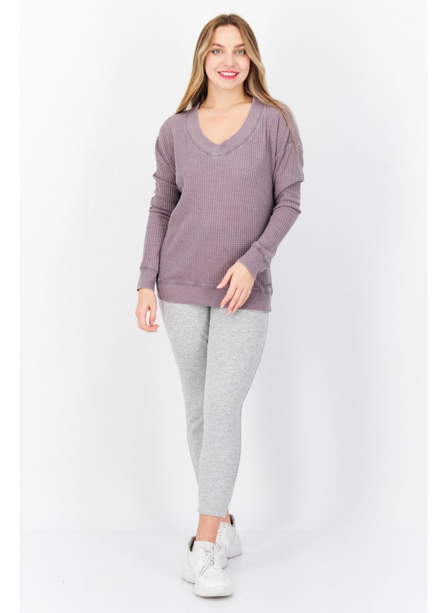 Marc New York Women Crew Neck Knitted Long Sleeves Sweater, Mauve  - Image 2