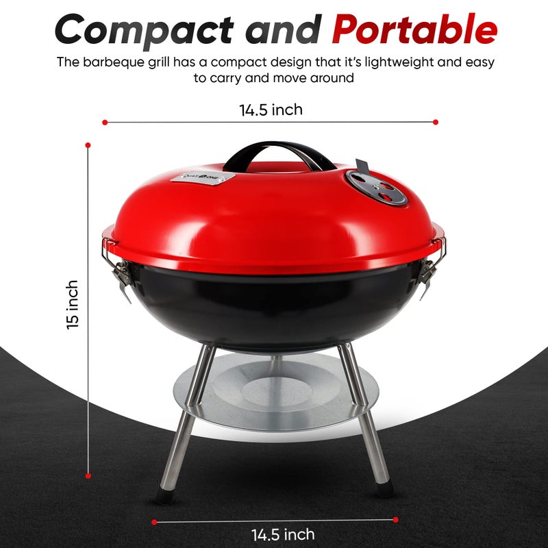 GasOne Gas One â€“ 14-inch Portable Barbecue Grill with 3-Point Locking Lid for Heat Preservation â€“ Dual Venting System â€“ Small Charcoal Grill for Backyard, Camping, Boat - Image 2