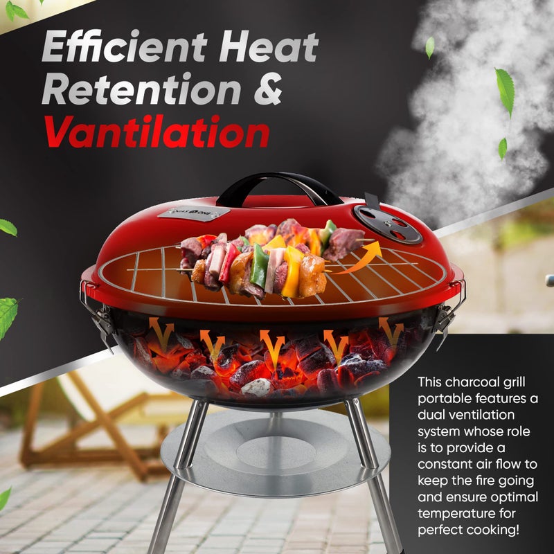 GasOne Gas One â€“ 14-inch Portable Barbecue Grill with 3-Point Locking Lid for Heat Preservation â€“ Dual Venting System â€“ Small Charcoal Grill for Backyard, Camping, Boat - Image 3
