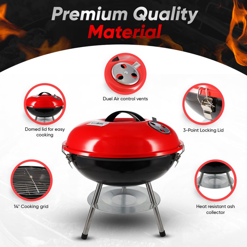 GasOne Gas One â€“ 14-inch Portable Barbecue Grill with 3-Point Locking Lid for Heat Preservation â€“ Dual Venting System â€“ Small Charcoal Grill for Backyard, Camping, Boat - Image 4