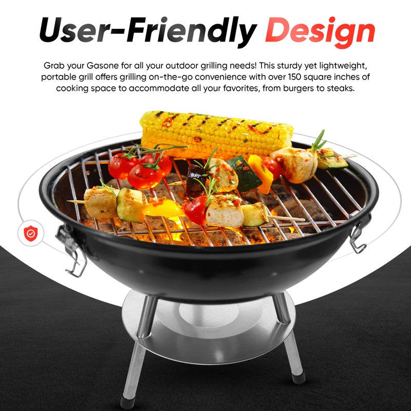 GasOne Gas One â€“ 14-inch Portable Barbecue Grill with 3-Point Locking Lid for Heat Preservation â€“ Dual Venting System â€“ Small Charcoal Grill for Backyard, Camping, Boat - Image 5