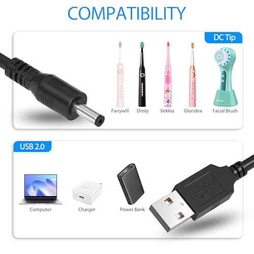 SIOCEN Charger Cable for Fairywill Sonic Electric Toothbrush FW917 SG508 FW508 FW507 FWP11 FWD1 FWD3 FWD7 FWD8 FWE11 FWT9 P11,Dnsly,Vekkia,Gloridea,Mornwell,Power Supply Electric Toothbrush Charging Cord - Image 5