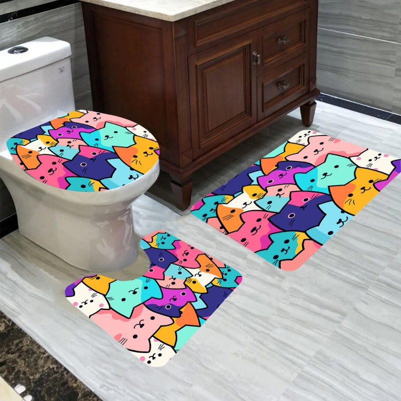 Jiospet 4PCS Cat Shower Curtain Set - Funny Cat Design, 70x70 Inch Bathroom Curtain Sets with Rugs Bath Mat,U Shape,Toilet Lid Cover Mat and 12 Hooks, Stylish Bath Decor - Image 3