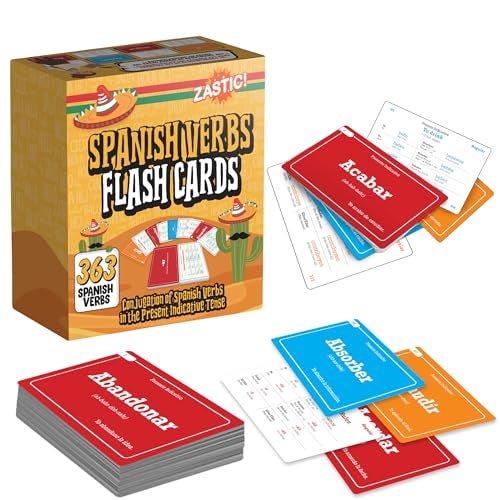 Zastic 363 Spanish Verbs Flash Cards Spanish Learning for Adults Kids Beginners Verb Conjugation in Present Indicative Espanol to English Vocabulary Flash Cards - Image 1