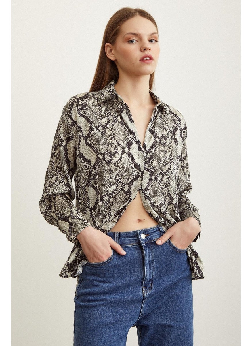 Never More Snake Pattern Satin Shirt  - Image 1