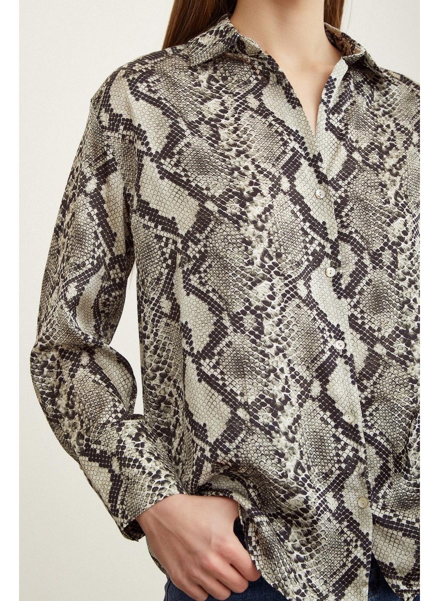 Never More Snake Pattern Satin Shirt  - Image 3