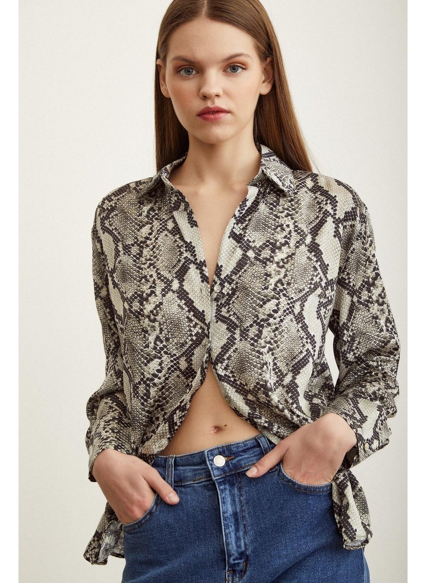 Never More Snake Pattern Satin Shirt  - Image 2