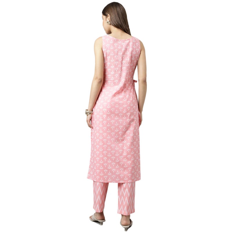 FIORRA Women's Baby Pink Cotton A-Line Kurta with Pant - Image 2