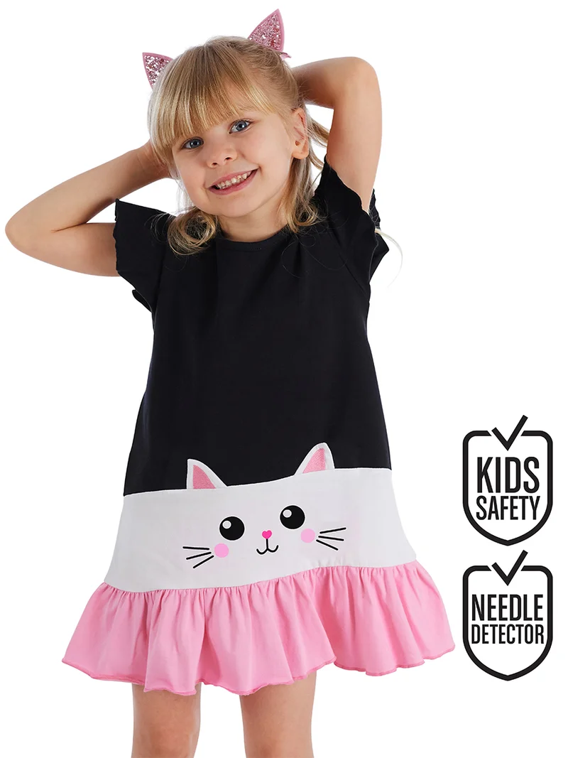Denokids Cat Ruffled Girl Dress