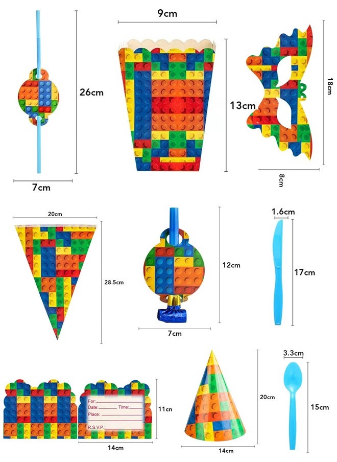 Zeemey - Building Blocks Theme Party Supplies for Kids,Building Blocks Party Props Favor Table Decorations, Banner Paper Plates Napkins Cups Tablecloth Tableware Sports Set for 10 Guests,Party Decorations - Image 1