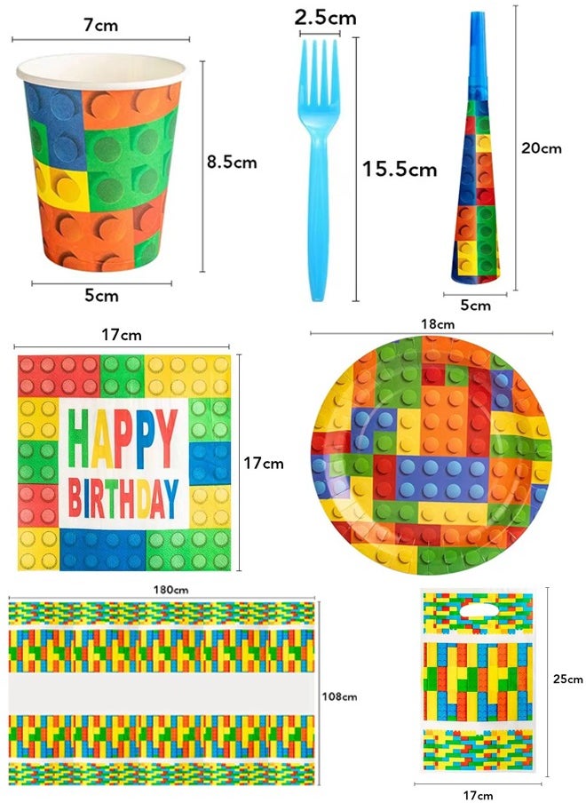 Zeemey - Building Blocks Theme Party Supplies for Kids,Building Blocks Party Props Favor Table Decorations, Banner Paper Plates Napkins Cups Tablecloth Tableware Sports Set for 10 Guests,Party Decorations - Image 1