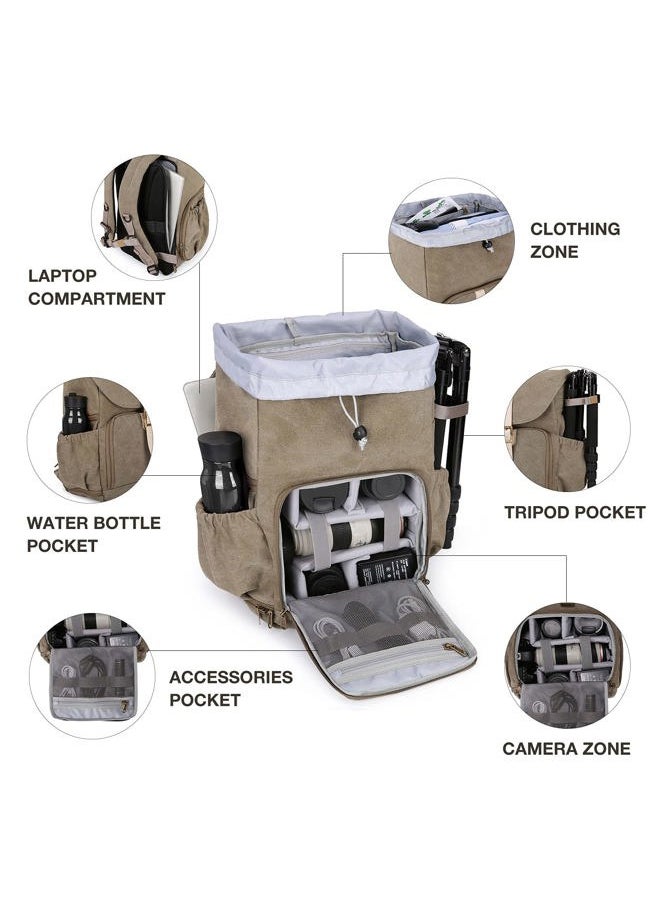 BAGSMART - Camera Backpack, DSLR SLR Waterproof Camera Bag with 15 Inch Laptop Compartment & Tripod Holder & Rain Cover, Green - Image 1