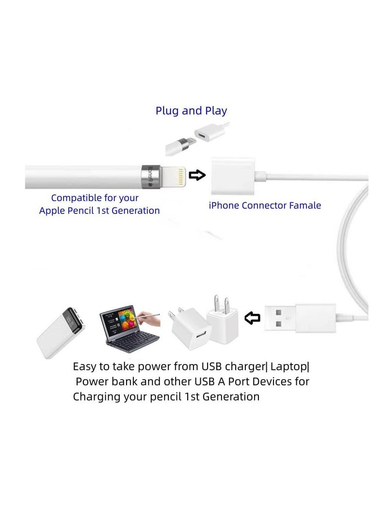 iPencil Charging Adapter, Compatible with Apple Pencil 1st Generation, 1FT iPencil Accessories for Apple 1 Pen Gen USB A to Ligntning Female Connector, White - pzsku/Z7E23C2FF1EE2BE656178Z/45/_/1730911081/9555ec49-d88a-44f3-868b-48bf640338fd