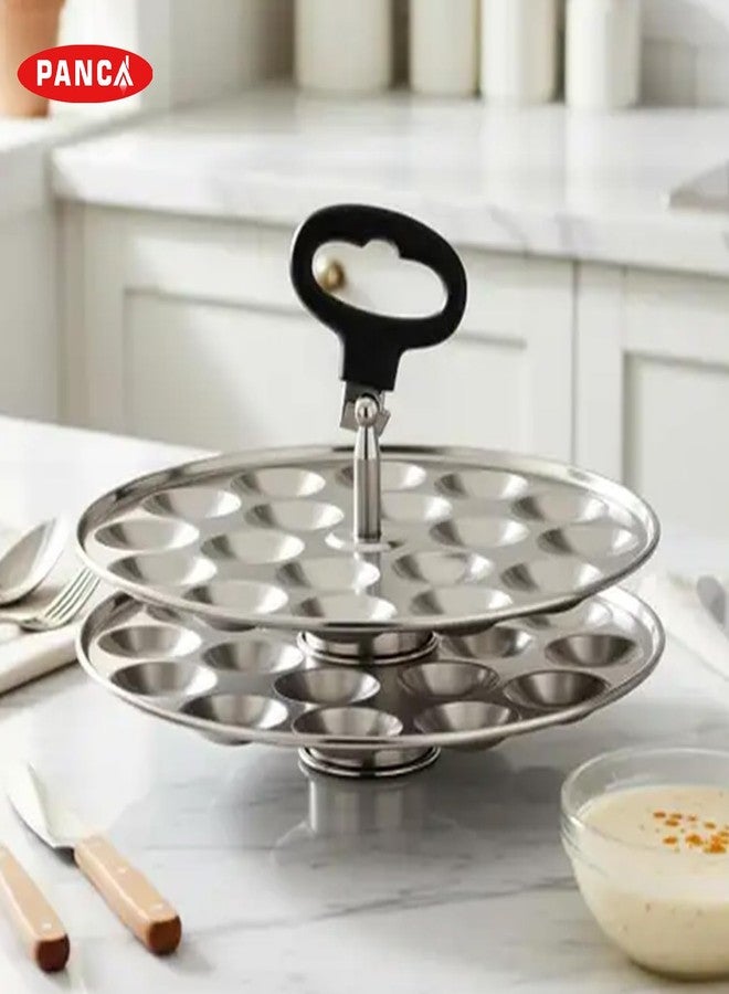PANCA Stainless Steel Mini Idli Maker Stand Set of 3 Plates | 54 Idli Cavities Steamer Cooker | Small Idli Plates for Cooker, Dhokla, Idiyappam | Polished Idli Stand with Rod & Handle | South Indian - Image 3