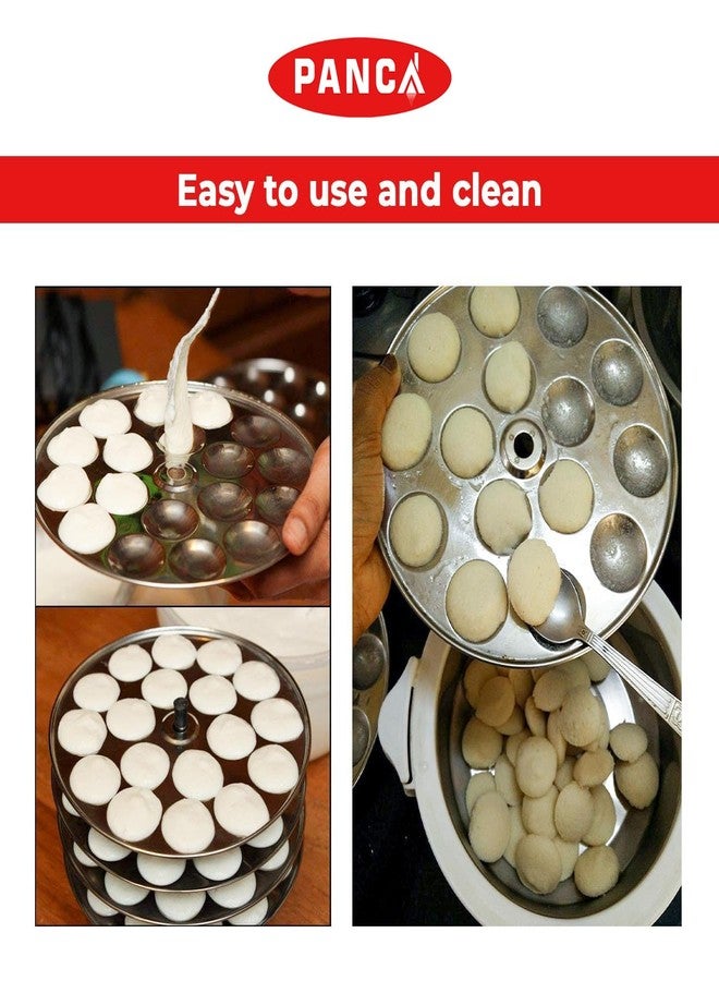 PANCA Stainless Steel Mini Idli Maker Stand Set of 3 Plates | 54 Idli Cavities Steamer Cooker | Small Idli Plates for Cooker, Dhokla, Idiyappam | Polished Idli Stand with Rod & Handle | South Indian - Image 5