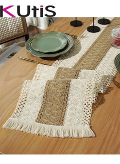 Kutis Cotton Linen Table Runner Splicing Weave Tassel 180 x 30cm  - Image 3