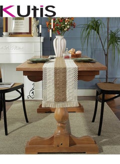 Kutis Cotton Linen Table Runner Splicing Weave Tassel 180 x 30cm  - Image 2