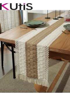 Kutis Cotton Linen Table Runner Splicing Weave Tassel 180 x 30cm  - Image 1