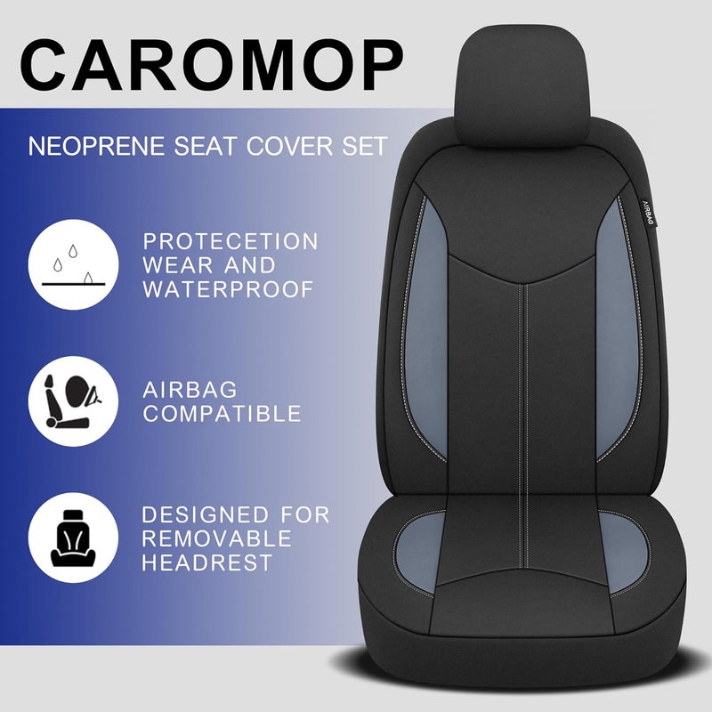 CAROMOP غطاء مقعد سيارة كاروموب من النيوبرين للمقعدين الأماميين، أغطية مقاعد مقاومة للماء للسيارات، تناسب معظم أغطية السيارات الداخلية - سيدان وشاحنة وسيارة دفع رباعي (أسود/رمادي) - Image 4