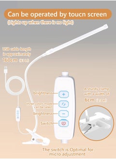 LOOPITYS LED Desk lamp with Clamp  EyeCaring Clip on Lights for Home Office  3 Modes 10 Brightness  Long Flexible Gooseneck  Metal  Swing Arm Architect Task Table Lamps -- White small size  - Image 4