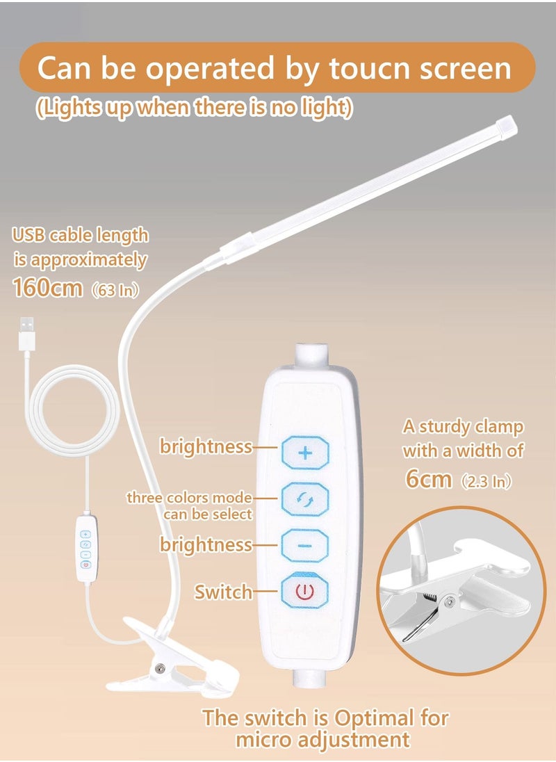 LOOPITYS - LED Desk lamp with Clamp  EyeCaring Clip on Lights for Home Office  3 Modes 10 Brightness  Long Flexible Gooseneck  Metal  Swing Arm Architect Task Table Lamps -- White small size - Image 1