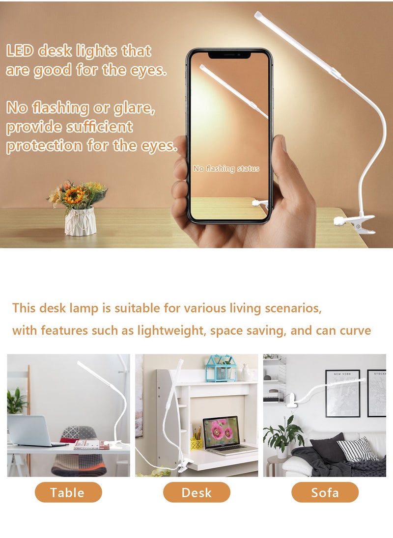 LOOPITYS - LED Desk lamp with Clamp  EyeCaring Clip on Lights for Home Office  3 Modes 10 Brightness  Long Flexible Gooseneck  Metal  Swing Arm Architect Task Table Lamps -- White small size - Image 1