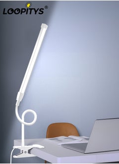 LOOPITYS LED Desk lamp with Clamp  EyeCaring Clip on Lights for Home Office  3 Modes 10 Brightness  Long Flexible Gooseneck  Metal  Swing Arm Architect Task Table Lamps -- White small size  - Image 1