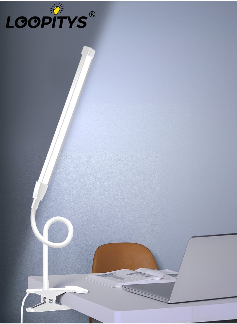 LOOPITYS - LED Desk lamp with Clamp  EyeCaring Clip on Lights for Home Office  3 Modes 10 Brightness  Long Flexible Gooseneck  Metal  Swing Arm Architect Task Table Lamps -- White small size - Image 1