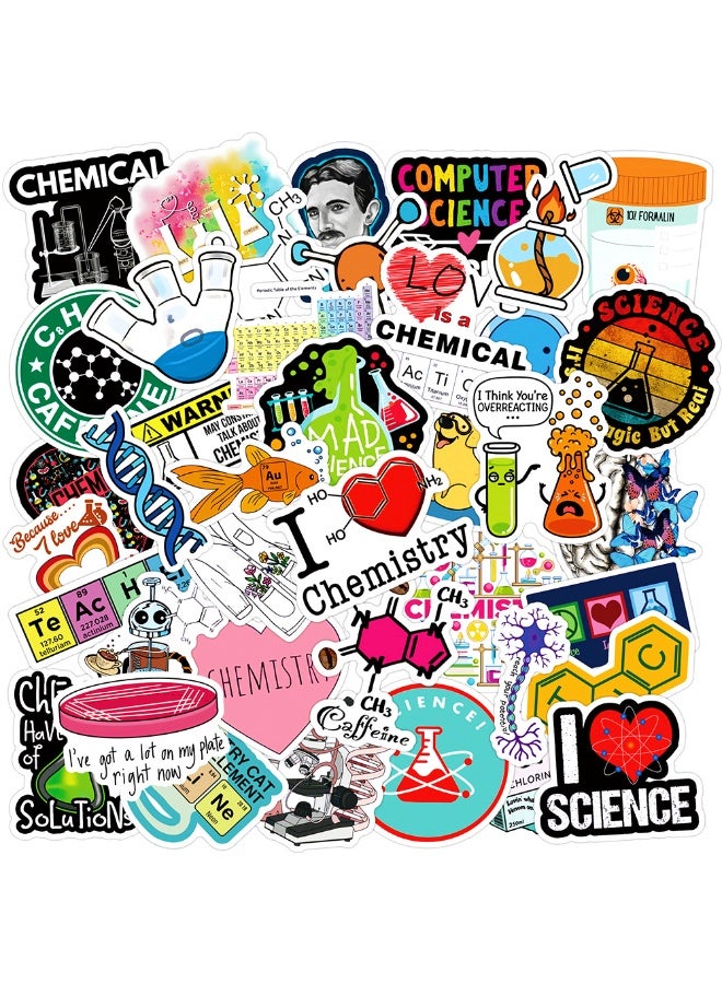 NIBEMINENT 50 Pcs Science And Chemistry Laboratory Deco Kit Waterproof Stickers, High Definition Printing Bright Colors, Suitable for Laptop Skateboard Luggage Water Bottle Guitar DIY - Image 1
