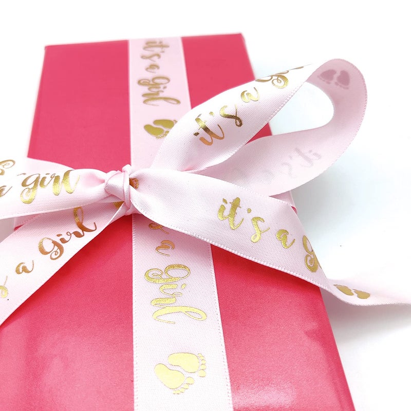OLILLY Pink and Gold Ribbon - It's a Girl for Baby Shower - Decoration for Your Baby Shower (Pink and Gold) - Image 4