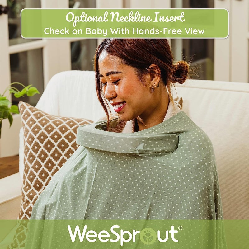 WeeSprout غطاء الرضاعة من وي سبرات للأمهات، بونشو ناعم وقابل للتنفس، إدخال للرقبة لرؤية خالية من اليدين، قابل للغسل في الغسالة وآمن للاستخدام في المجفف - Image 4