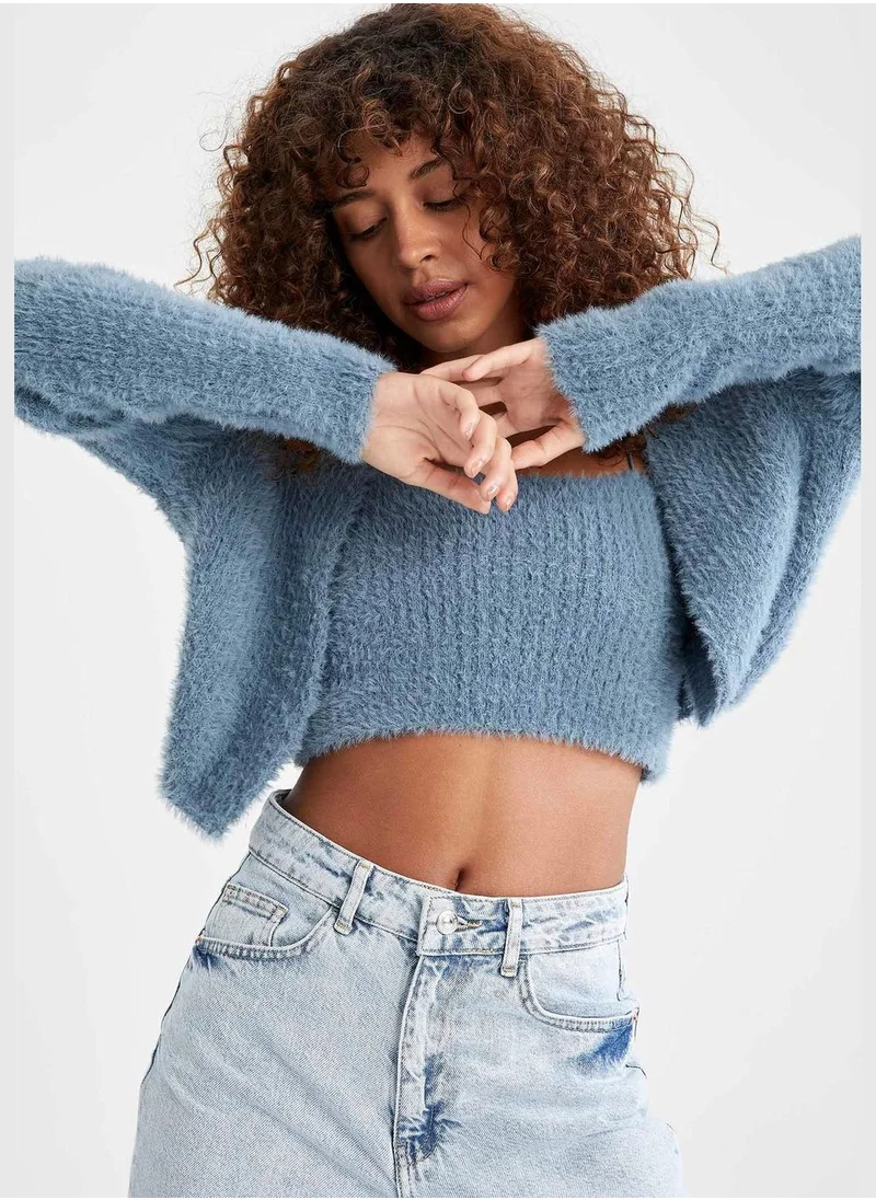 DeFacto Long-Sleeved Cropped Fit V-Neck Outfit
