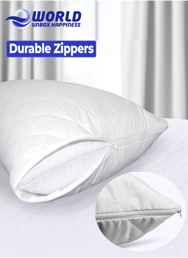 Eworld - 2 Pieces Luxurious Quilted Zipped Pillow Protectors for Ultimate Protection, Soft and Breathable Microfiber Cases, Hypoallergenic, Noiseless, Machine Washable, Ideal for Home, Hotel and Dormitory - Image 1