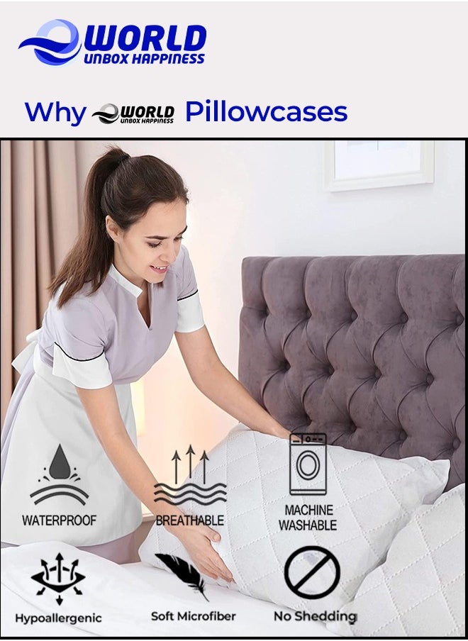 Eworld - 2 Pieces Luxurious Quilted Zipped Pillow Protectors for Ultimate Protection, Soft and Breathable Microfiber Cases, Hypoallergenic, Noiseless, Machine Washable, Ideal for Home, Hotel and Dormitory - Image 1