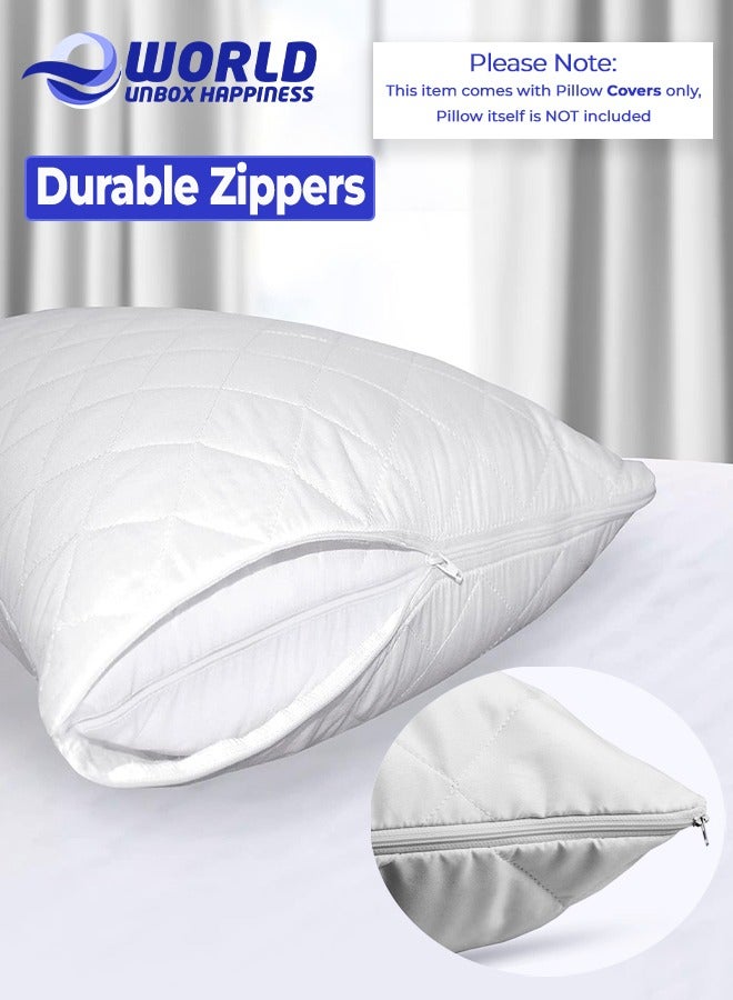 إي وورلد ٢ قطعة واقيات الوسائد المخملية الراقية بالسحاب للحماية الفائقة، تأتي مع حافظة ناعمة وقابلة للتنفس من الألياف الميكروفايبر، مضادة للحساسية، خالية من الضوضاء، قابلة للغسل في الغسالة - Image 3