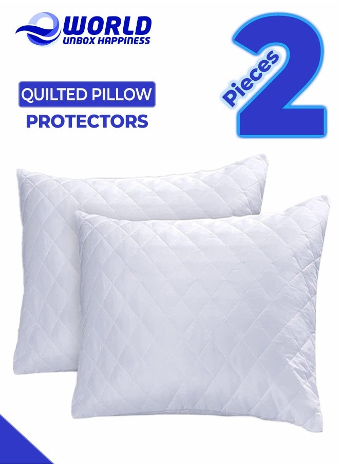 Eworld - 2 Pieces Luxurious Quilted Zipped Pillow Protectors for Ultimate Protection, Soft and Breathable Microfiber Cases, Hypoallergenic, Noiseless, Machine Washable, Ideal for Home, Hotel and Dormitory - Image 1