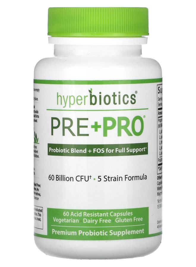 Hyperbiotics Pre + Pro 60 Billion CFU 60 Acid Resistant Capsules