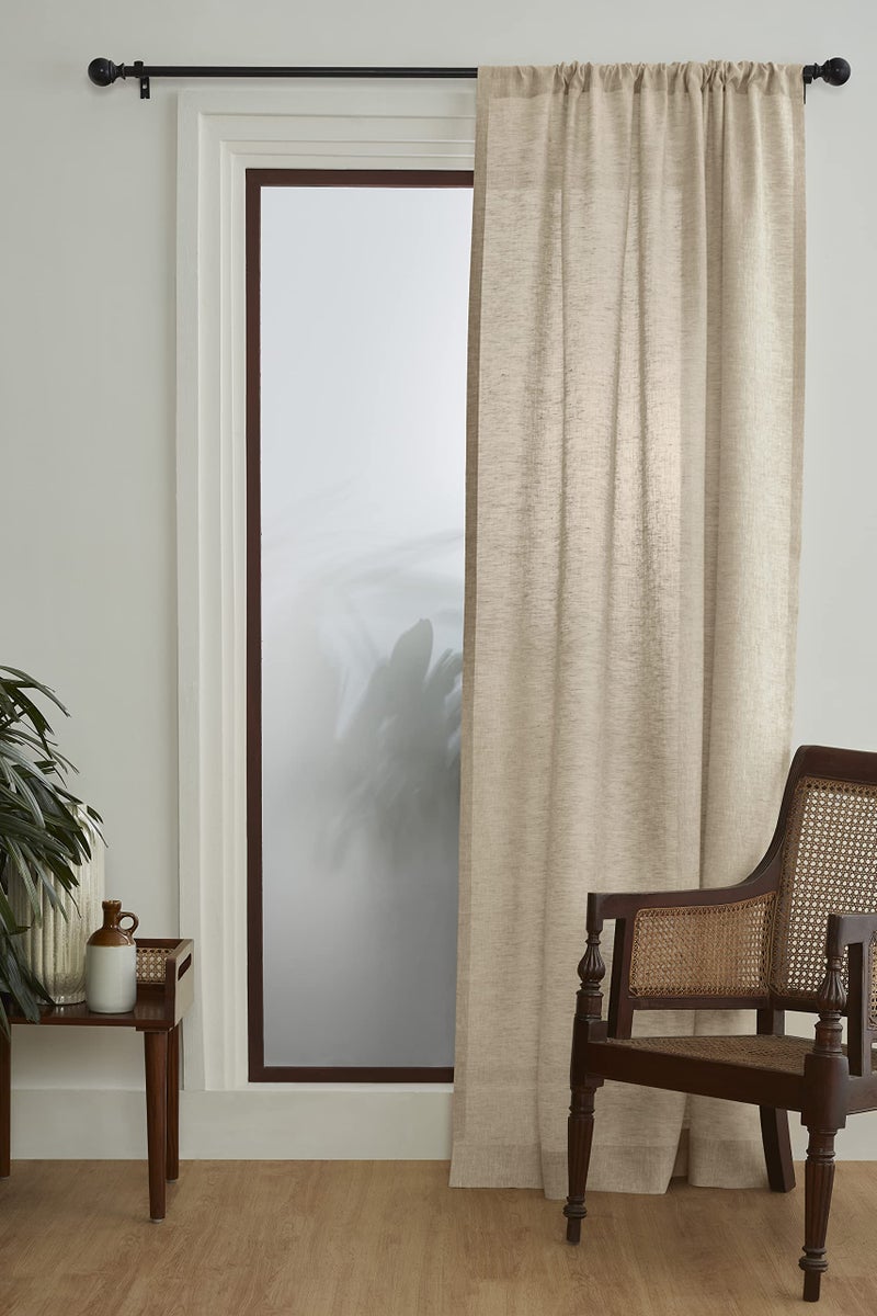 Solino Home Solino Home European Flax Linen Curtain Champagne Beige 52 x 96 Inch Light Filtering Rod Pocket Curtain 96 Inch 100 Pure Linen Window Treatment for Living Room Bedroom 