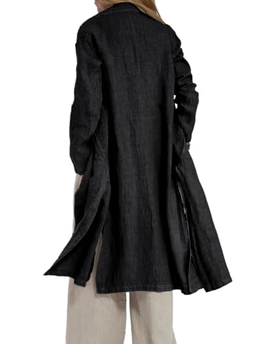IDEALSANXUN Long Linen Blazer Women 2025 Casual Lightweight Spring Jackets Summer Blazer Midi Length Trench Coat Cardigan Tops, Black, L - Image 2