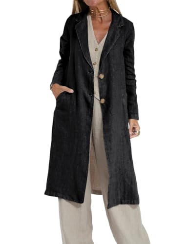IDEALSANXUN Long Linen Blazer Women 2025 Casual Lightweight Spring Jackets Summer Blazer Midi Length Trench Coat Cardigan Tops, Black, L - Image 4