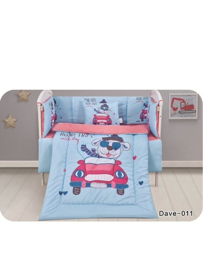 سمارت هوم طقم مفارش سرير أطفال ، مفرش حواجز طقم مكون من لحاف اطفال مقاس 90X145 سم شرشف مطاط 110X160 سم مخده مقاس 35X45 سم حواجز مقاس 33X130 سم حواجز مقاس 33X330 سم  - Image 2