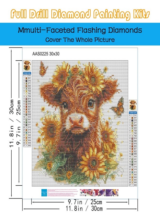 KINPLUB Highland Cow Sunflower Diamond Painting Kits for Adults Beginners, Cow Flowers Diamond Art Kits for Adults, DIY Full Drill Round Gem Art Dots for Home Wall Decor 12x12 Inch - Image 3