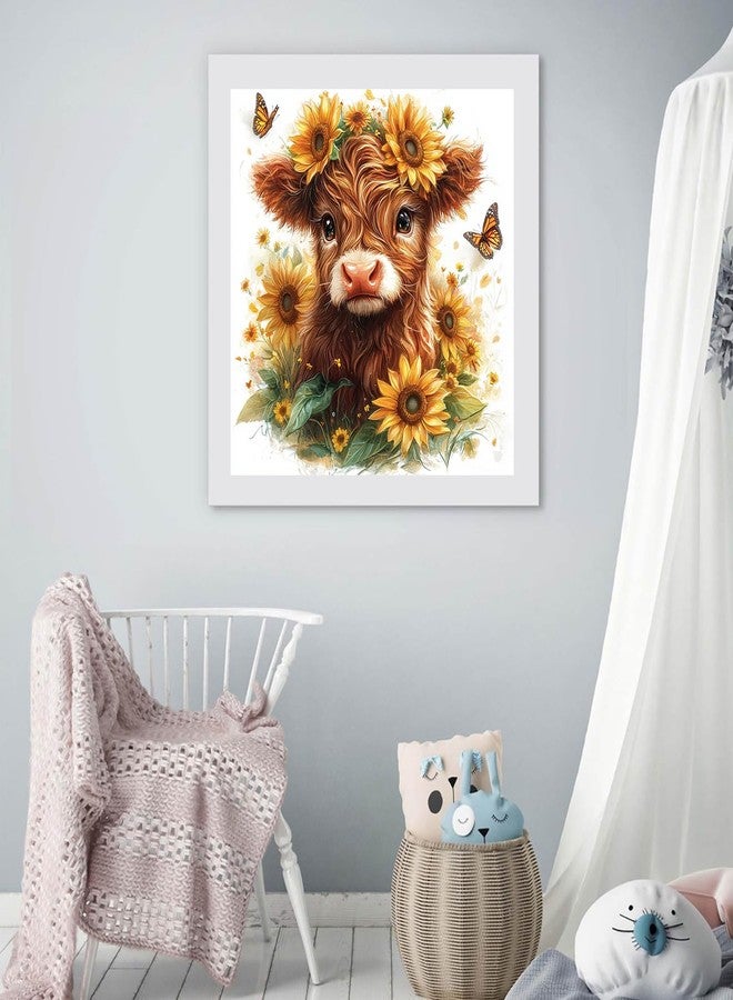 KINPLUB Highland Cow Sunflower Diamond Painting Kits for Adults Beginners, Cow Flowers Diamond Art Kits for Adults, DIY Full Drill Round Gem Art Dots for Home Wall Decor 12x12 Inch - Image 5