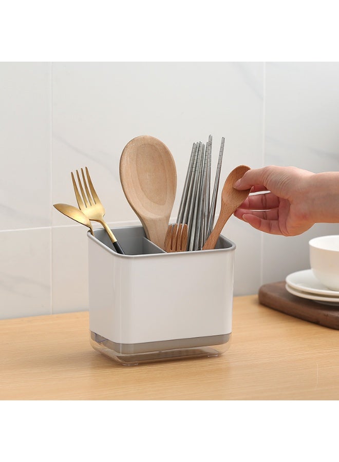 Multi-Functional Chopsticks Cage - 3 Compartment Kitchen Cutlery Organizer With Drain Tray, Cutlery Storage Box, Dish Drying Rack For Chopsticks Spoons Forks, Tableware Storage Box, Grey 15*14*10cm - Image 2
