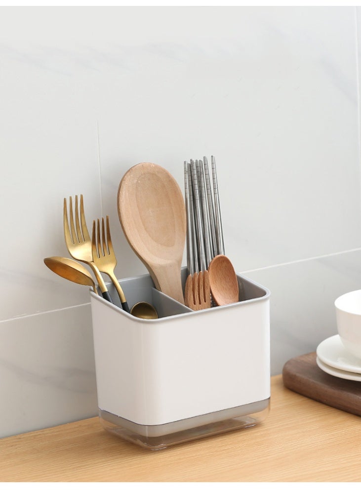Multi-Functional Chopsticks Cage - 3 Compartment Kitchen Cutlery Organizer With Drain Tray, Cutlery Storage Box, Dish Drying Rack For Chopsticks Spoons Forks, Tableware Storage Box, Grey 15*14*10cm - Image 3