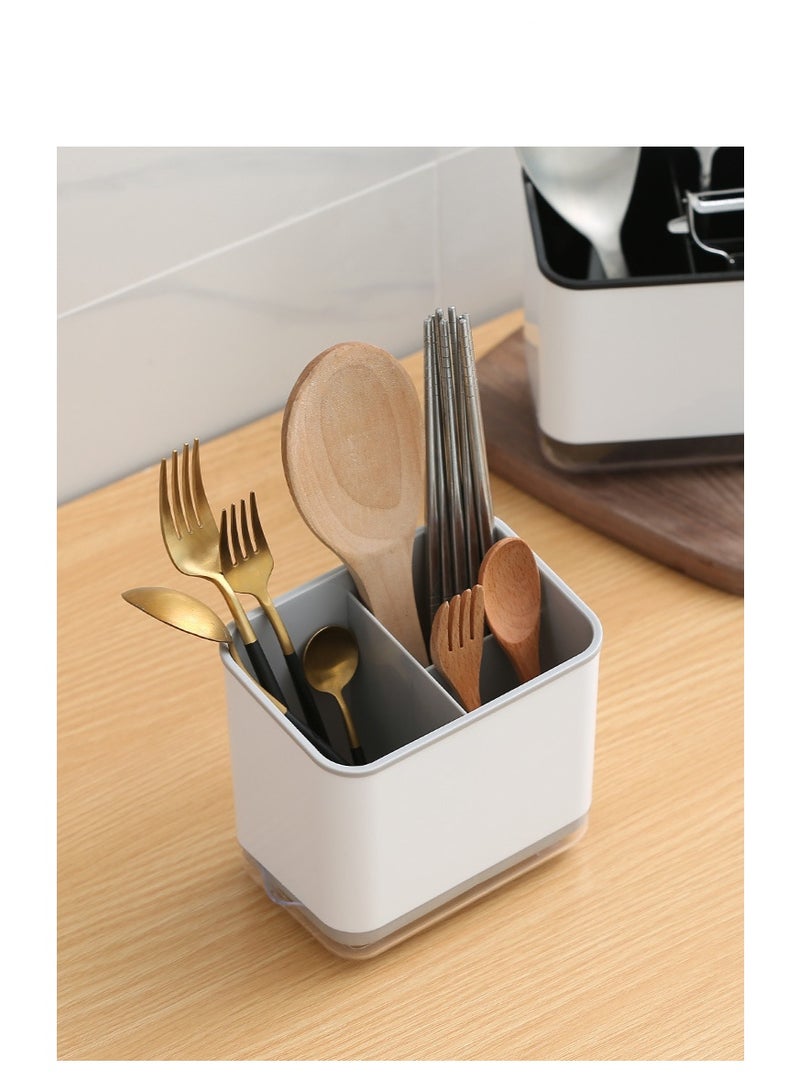 Multi-Functional Chopsticks Cage - 3 Compartment Kitchen Cutlery Organizer With Drain Tray, Cutlery Storage Box, Dish Drying Rack For Chopsticks Spoons Forks, Tableware Storage Box, Grey 15*14*10cm - Image 5