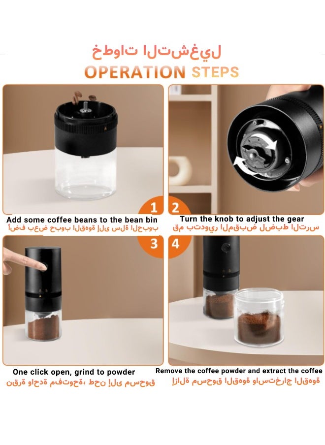 Super ZYouth - Portable Electric Coffee Grinder, Compact Automatic Coffee Bean Grinder with Adjustable Grind Setting, USB Rechargeable with Brush Simple Push Button Operation , Black - Image 1